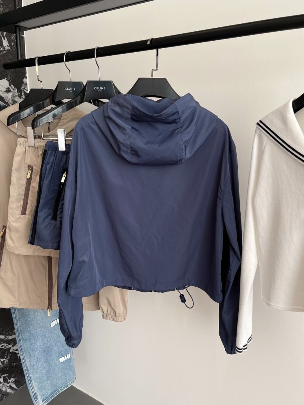 Miu Miu Dark Navy Two Piece Outfit Hooded Jacket + Shorts Matching Set Size S - Picture 3 of 7